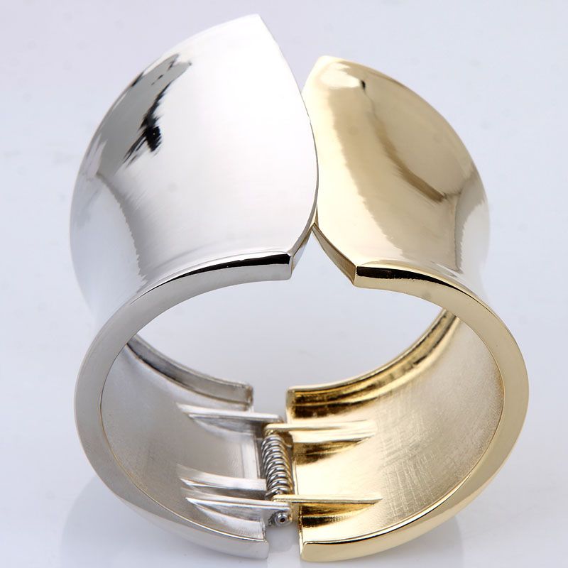   white plated geometric wide chunky cuff stretchy bracelet fashion new