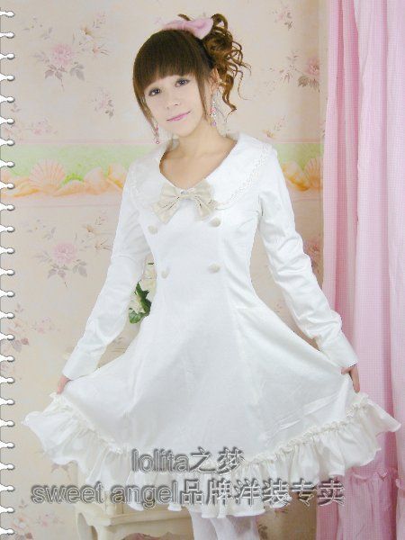 Sweet gothic lolitawhie dress long sleeve  