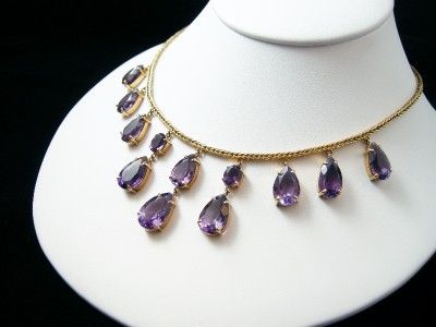 Vintage Estate 18KT Gold Necklace with Amethyst Stones  