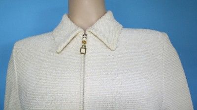 ST JOHN COLLECTION KNIT WHITE & GOLD SUIT JACKET BLAZER SZ 4 6 SPRING 