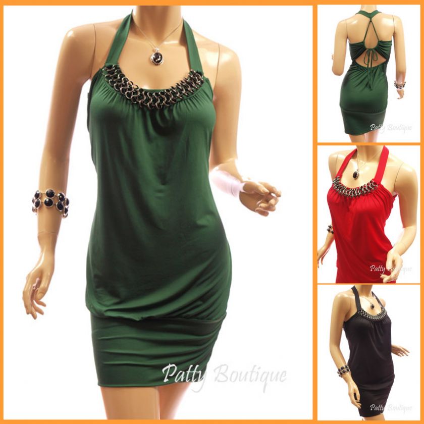 Unique Halter Key Chain Tie Back Party Mini Dress  