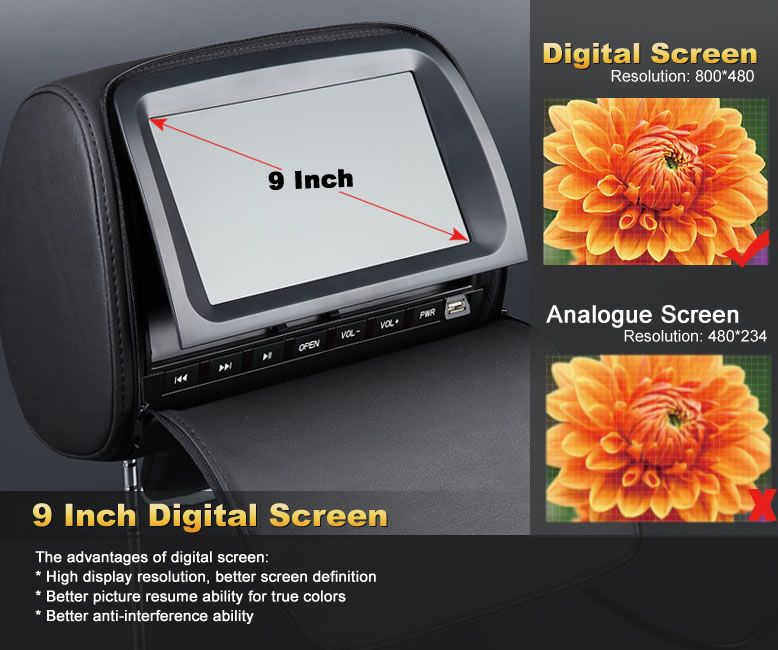 L0237 2x9 HD LCD Car Pillow Headrest DVD Player p9  