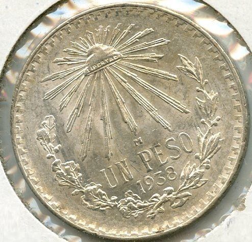 1938 Mexico Silver Peso Coin Plata   c97  