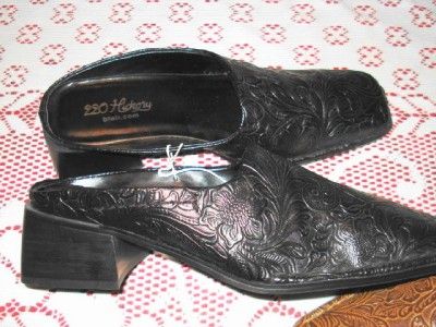 NWOB BLAIR Brown or Black WESTERN ASPIRED FLORAL EMBOSSED MULES R$60 