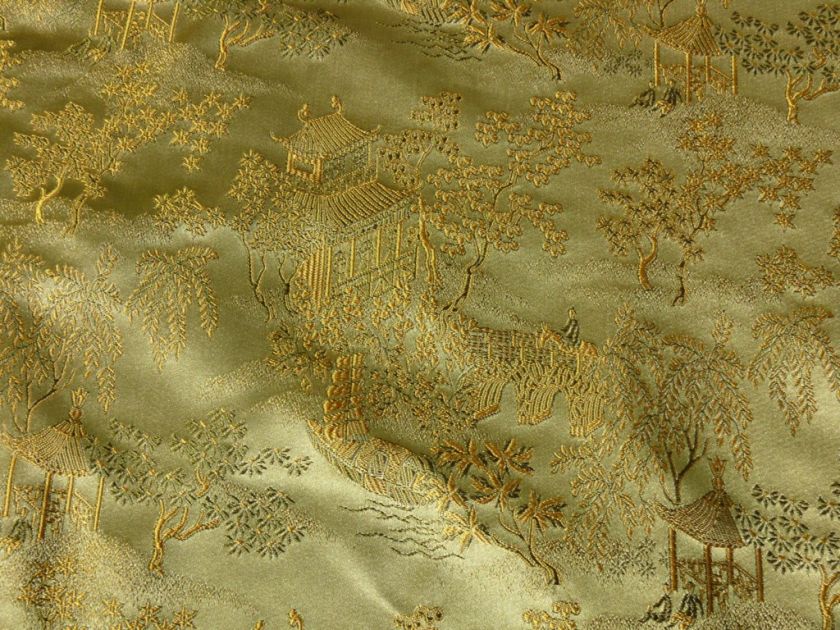 KRAVET SILK LAMPAS LODEN GREEN CHINOISERIE PAVILLION BTY  