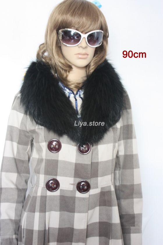   new fashion womens real genuine black raccoon fur collar scarf shawl