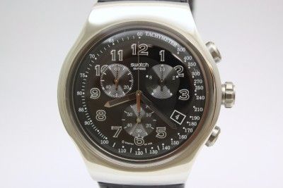 New Swatch Irony The Chrono Standard Your Turn Black Leather Watch 