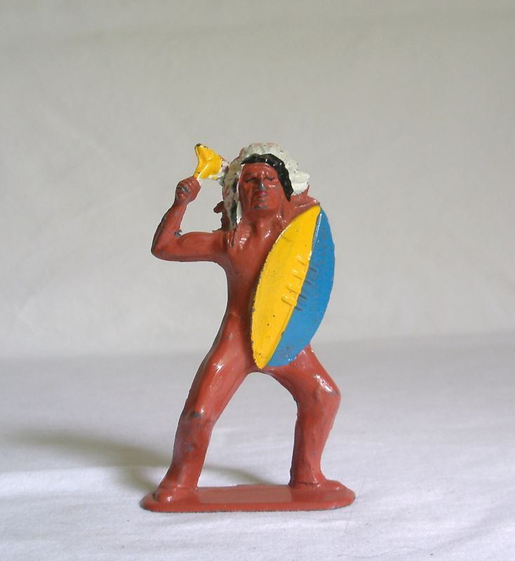 Barclay Indian Chief Tomahawk Shield Lead Toy Figure  