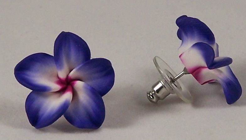 Hawaiian Fimo Plumeria Flower Earring Purple Hawaii 2CM  