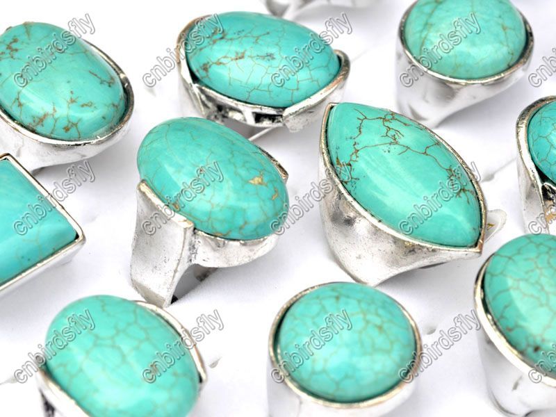 wholesale 25 turquoise natural stone silver rings free  