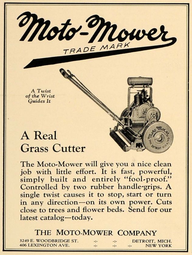 1926 Ad Moto Mower Lawn Cutter Antique Garden Tool   ORIGINAL 