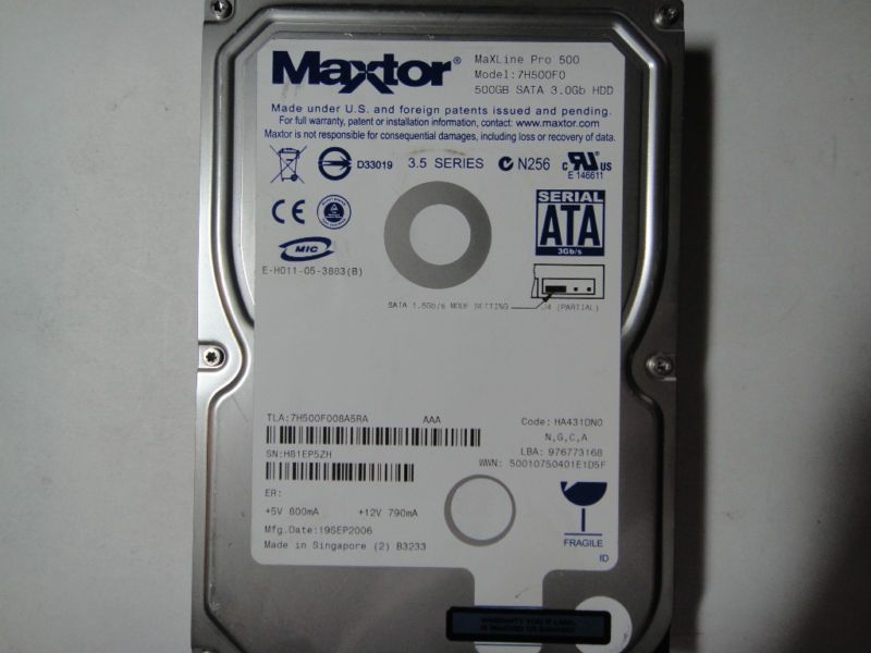 MAXTOR 7H500F0 500GB SATA HA431DNO N,G,C,A 3.0GB 683728118808  