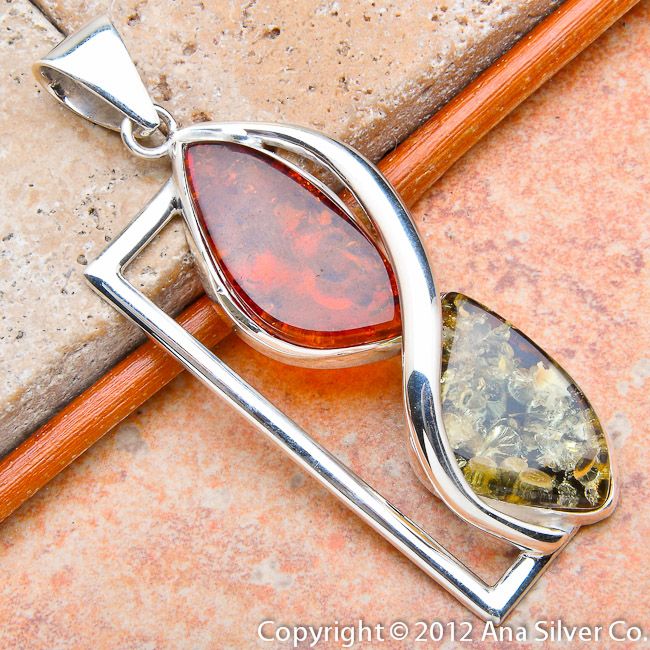 AUTHENTIC BALTIC AMBER .925 SILVER PENDANT 2 1/2  