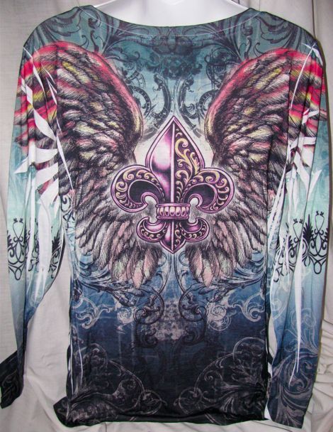   Fleur De Lis Mythical Angel Wing Tattoo Top PLUS 1XL (14 16)  