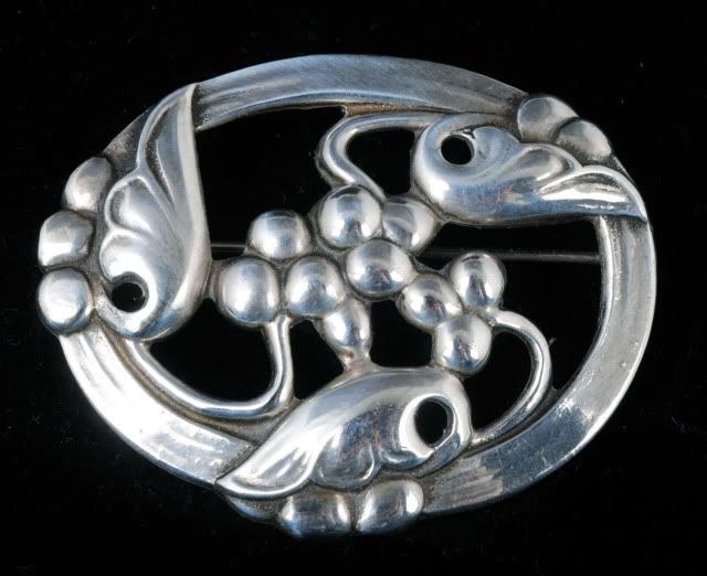 CORO Vintage Silver PIN BROOCH Art NOUVEAU Flower Berries Jensen esque 