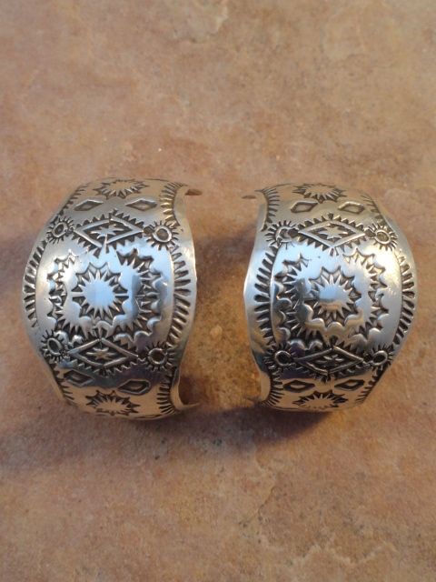 Big Vintage Pawn Sterling Silver Stamped Hoop Earrings  