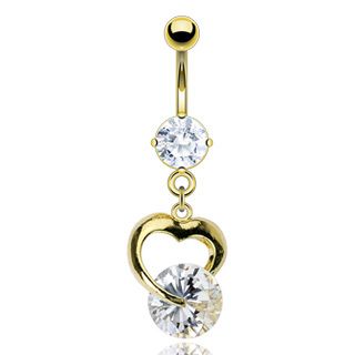 Heart w/Gem GOLD BELLY NAVEL RING Body Piercing Jewelry  