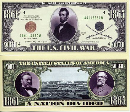 COMMEMORATIVE U.S. CIVIL WAR DOLLAR BILL W/PROTECTOR  