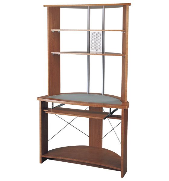 Cherry Corner Computer Desk Tower w/ Tempered glass  