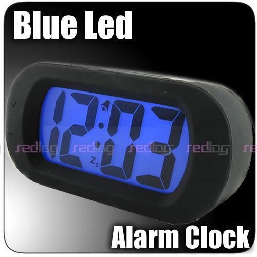 BLACK Silicone SNOOZE LED Digital Desk ALARM CLOCK BL  