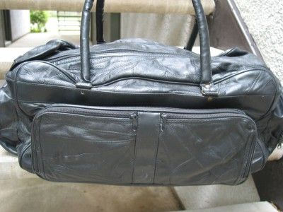 Large Used Black Patch Leather Duffle Bag  