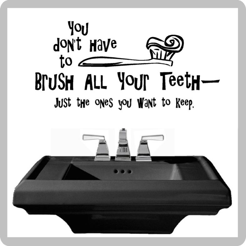 Cute Brush Your Teeth Bathroom Vinyl Wall Art Decal 24 Colors 