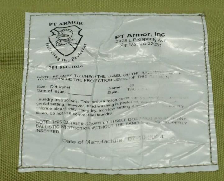 PT Armor Bullet Proof Vest Body Military 18 TAC Cover  