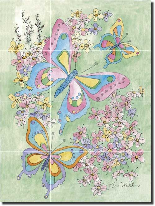 Mullen Butterfly Garden Art Tile Mural Backsplash  