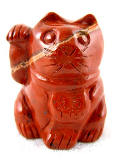 Red Koi Fish Jasper Carved Maneki Neko Lucky Cat Cats  