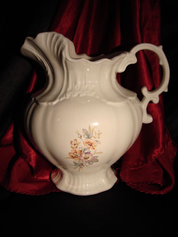 DECORATIVE PITCHER LARGE CERAMIC FLOWER PITCHER WASH BASIN VINTAGE 