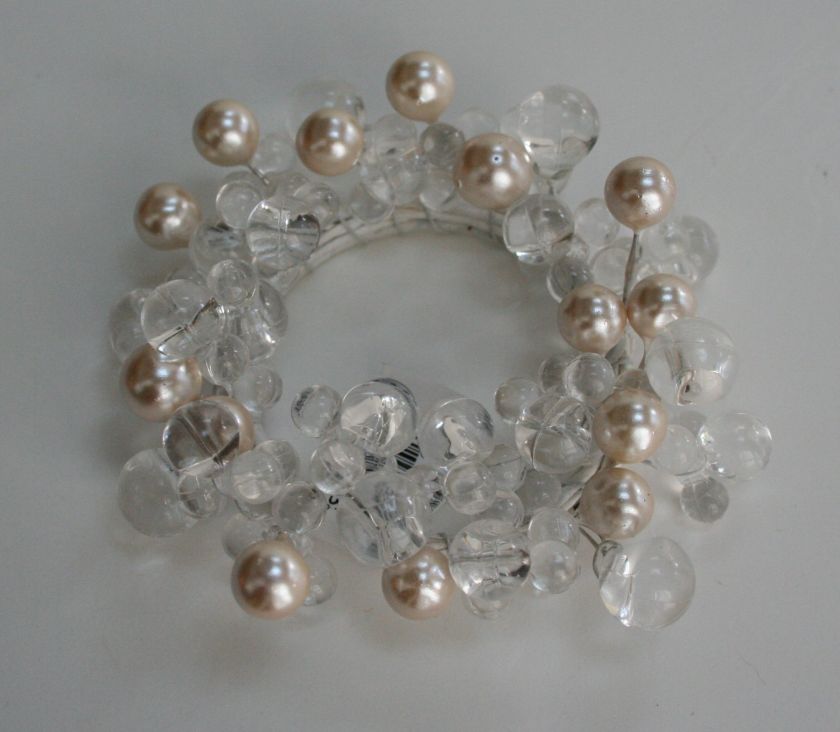   White Pearl Clear Bead Christmas Candle Holder Rings SO PRETTY  