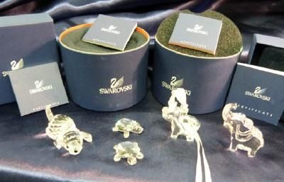 Swarovski Crystal Figurine Animal Lot w/ Boxes Turtles Beagle Elephant 