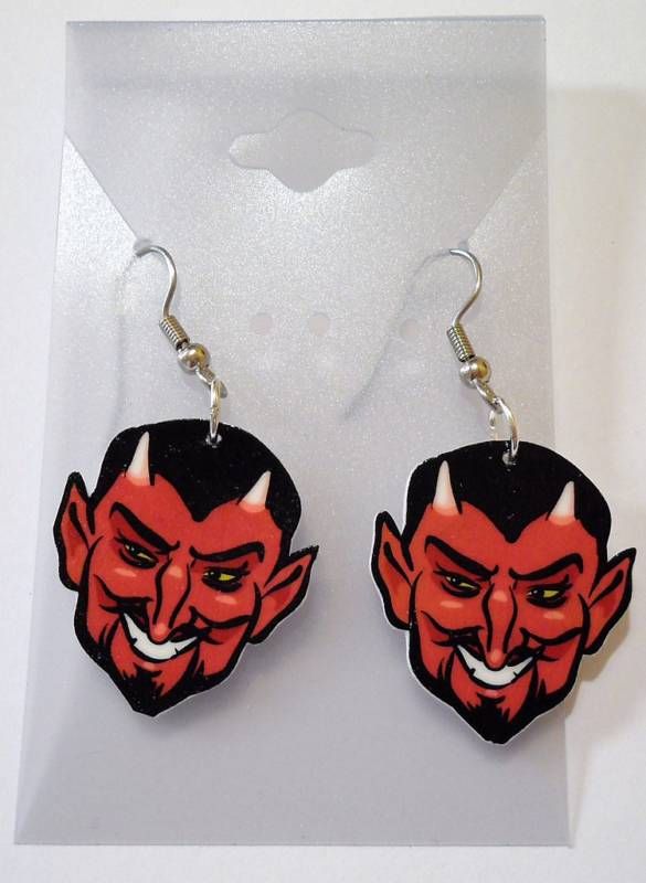 DEVIL FACE HORNS EARRINGS CHARMS HALLOWEEN EVIL  