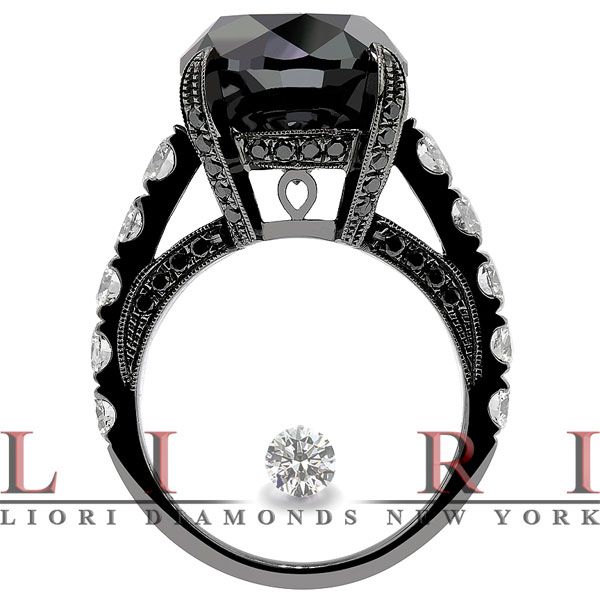 10.01 CARAT NATURAL BLACK DIAMOND ENGAGEMENT RING 14K  