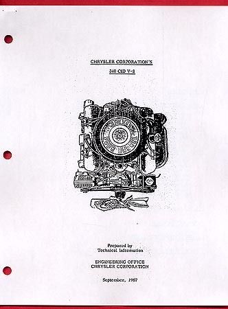 1968 DODGE DART 340 CID V 8 Engine Bulletin Manual  