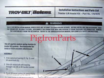 Bolens Troy Bilt Tractor Parts Spring Lift Kit 1767979  