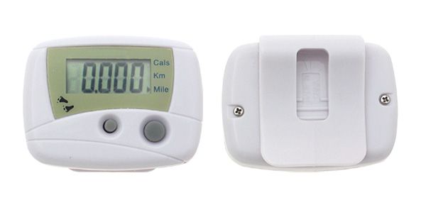 Pocket Mini White Pedometer Step Counter Cals/Km/Mile  