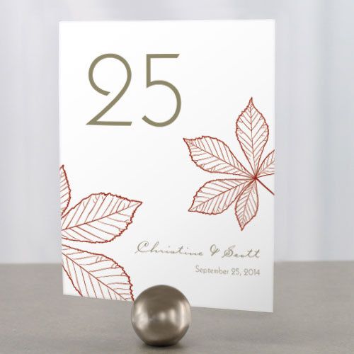 24 Autumn Fall Leaf Personalized Wedding Table Numbers  