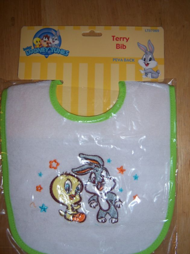 New Baby Looney Tunes Bib, Baby Bugs Bunny, Baby Tweety, Baby Taz 