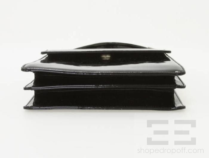 Salvatore Ferragamo Black Patent Leather Flap Front Handbag  
