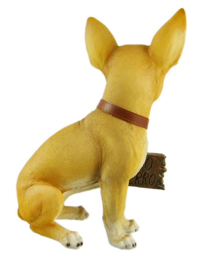 Cute BEWARE Bi Lingual Chihuahua Dog Statue Garden  