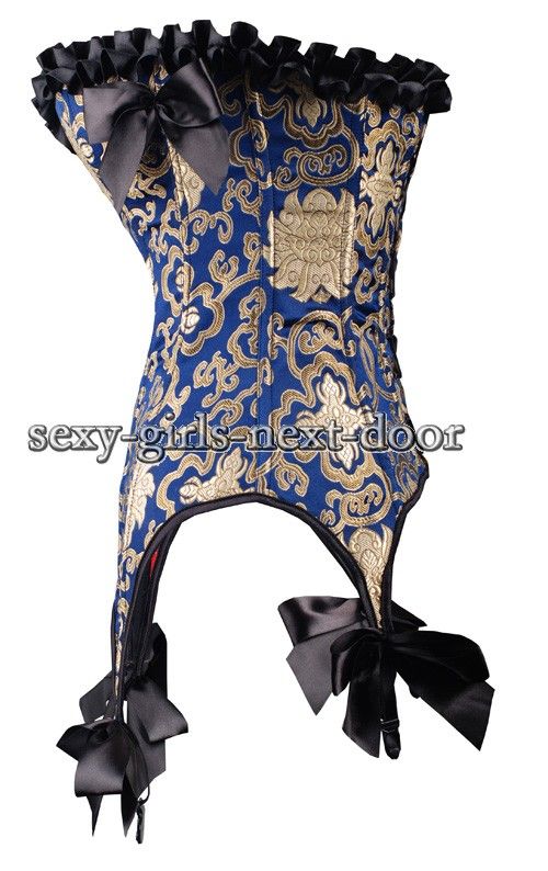 Sexy Blue CORSET Suspenders BustierChic Bow tie 2XL A102_blue