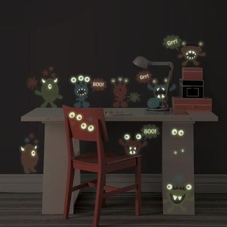 MONSTERS 27 BiG Wall Stickers Glow in the Dark EYES Room Decor KIDS 