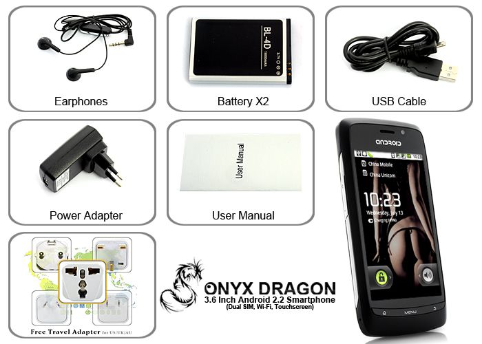 Onyx Dragon   3.6 Inch Android 2.2 Smartphone (Dual SIM, Wi Fi 