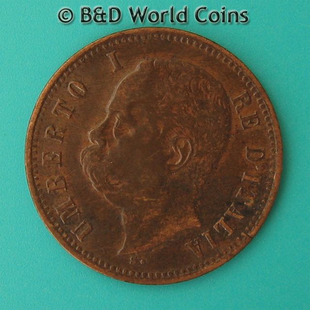 ITALY 1898 R 2 CENTESIMI UMBERTO I 20mm Copper KM#30  