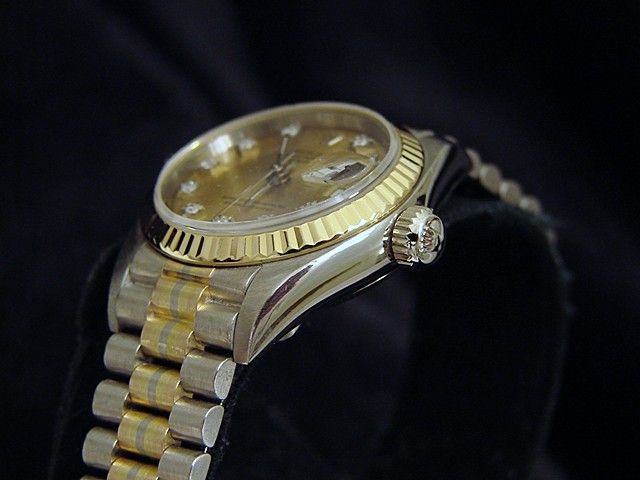 LADIES 18K GOLD ROLEX DATEJUST PRESIDENT DIAMOND TRIDOR  