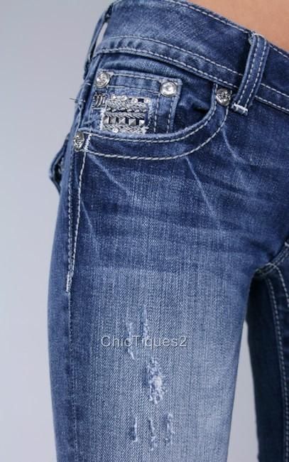   Me Jeans Capris Pewter Stud Crystal Wave Denim Cuff Crop Pant JP6092P