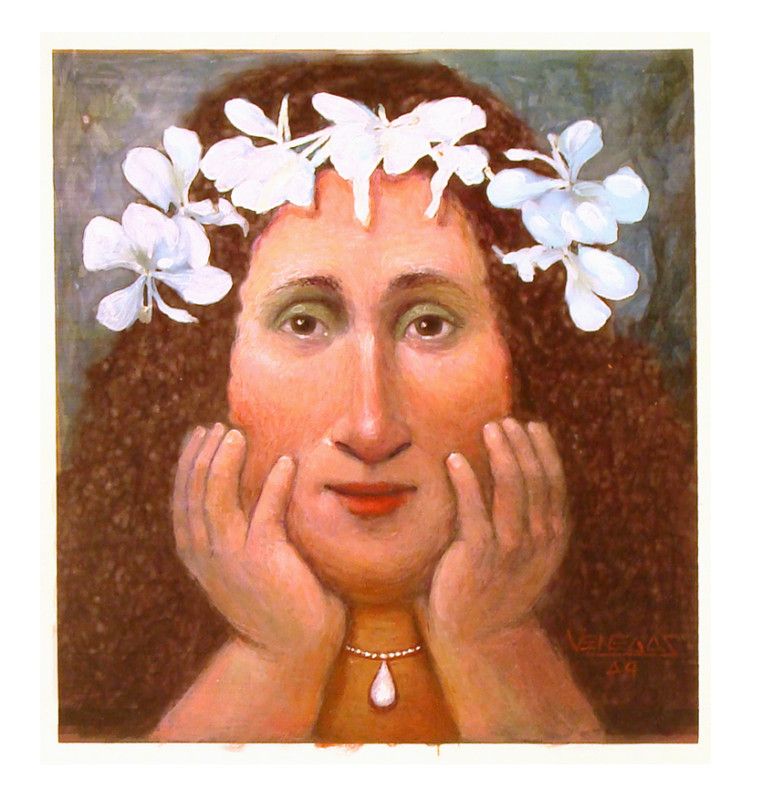 Julio Venegas   Big Woman with Flower in Her Hair  