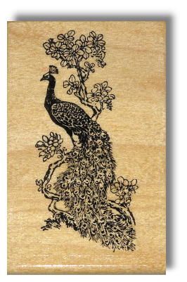 Peacock Mounted rubber stamp, small #20  