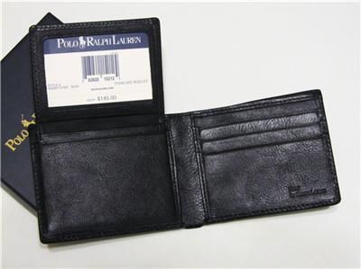 RALPH LAUREN MENS PASSCASE WALLET BLACK PEBBLE LEATHER $145